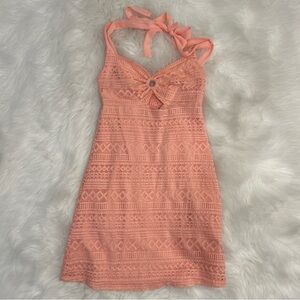 Women's Coral Lace Halter Summer Dress w Cut-Out Size Small
